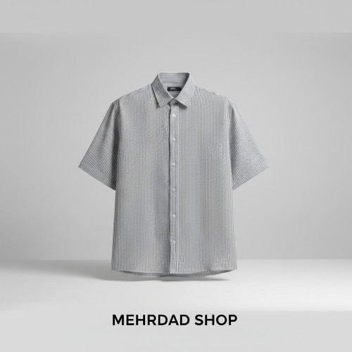 پیراهن راهراه طرح چروک قواره باکسی پشت نوشته برند ZARA
