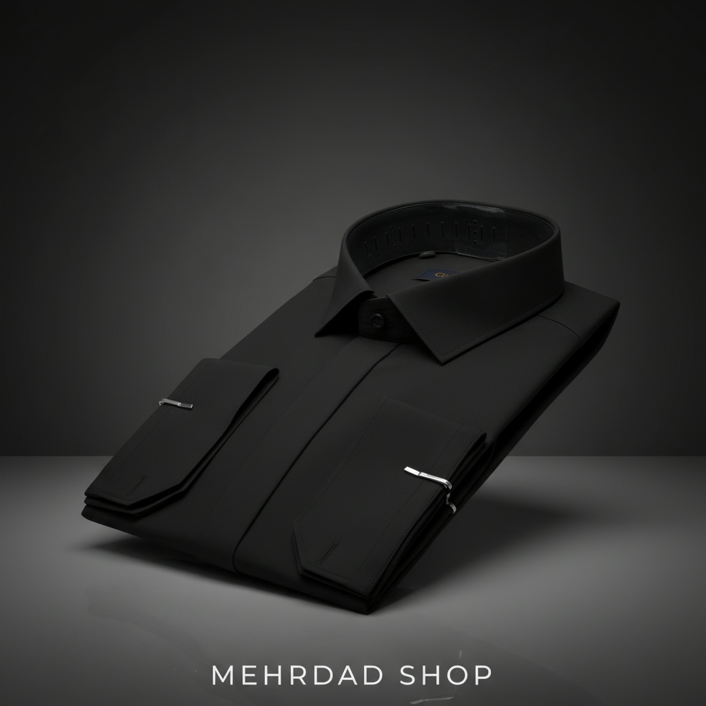 پیراهن مردانه مشکی قاپک‌دار پارچه دوشین ترک با کیفیت بی‌نظیر