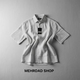 پیراهن مردانه راهراه وارداتی طرح چروک پشت نوشته و قواره باکسی برند ZARA