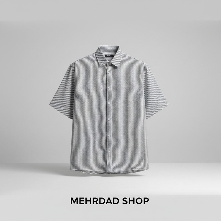 پیراهن مردانه راهراه وارداتی طرح چروک پشت نوشته و قواره باکسی برند ZARA