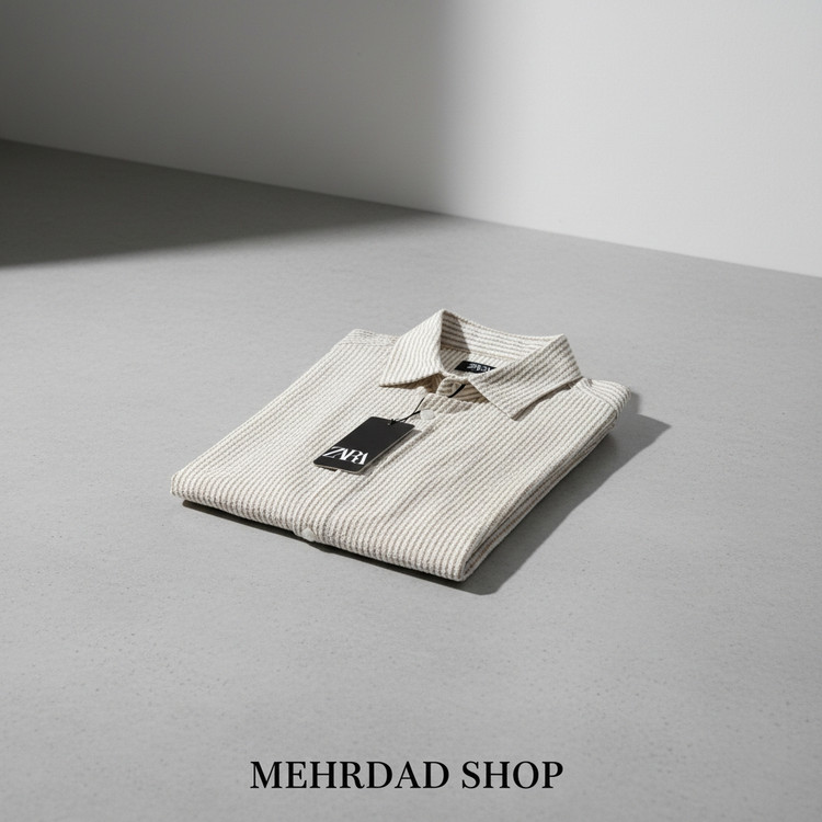 پیراهن مردانه راهراه وارداتی طرح چروک پشت نوشته و قواره باکسی برند ZARA