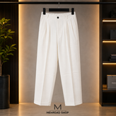 شلوار مردانه پارچه مازراتی سفید قواره نیم بگ با کیفیت عالی