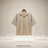 پیراهن پارچه مازراتی رنگ کرم یقه انگلیسی قواره باکسی وارداتی
