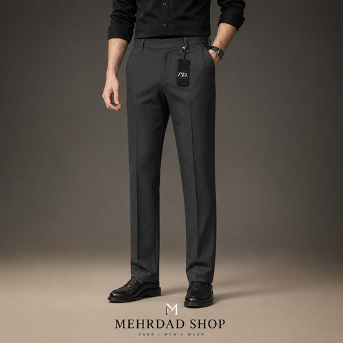 شلوار پارچهای مردانه رنگ نوک مدادی پارچه گاباردین دوبرکش وارداتی برند ZARA