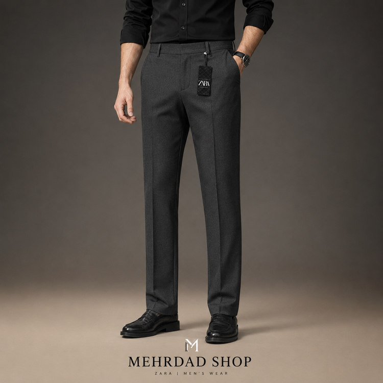 شلوار پارچهای مردانه رنگ نوک مدادی پارچه گاباردین دوبرکش وارداتی برند ZARA