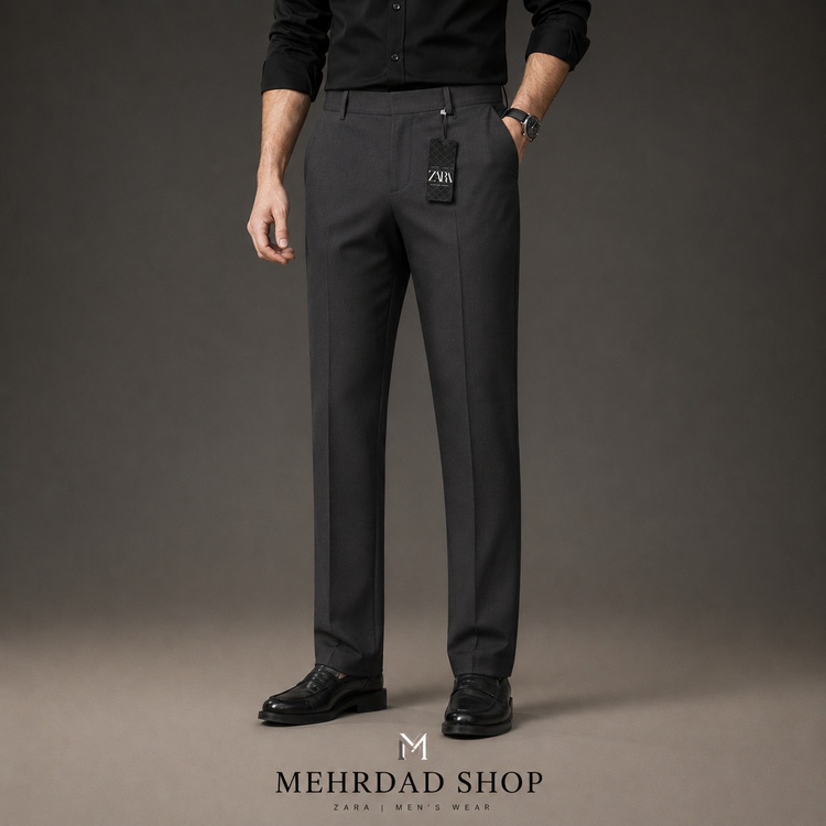 شلوار پارچهای مردانه رنگ نوک مدادی پارچه گاباردین دوبرکش وارداتی برند ZARA